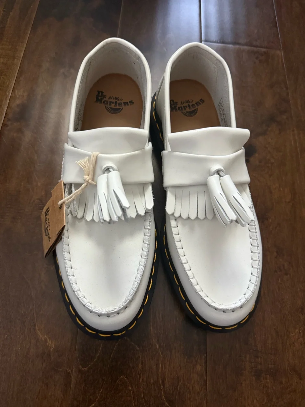 Dr. Martens White Leather Tassel Kiltie Loafers